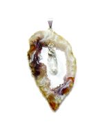 Geode Slice Pendant with Quartz Point, Silver Plated (1pc) NETT