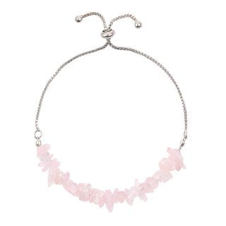 Rose Quartz Chip Adjustable Sliding Bracelet, Silver Plated (1pc) NETT