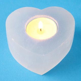 Selenite Heart T-light holder, 8cm (1pc)