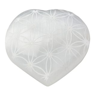 Selenite Puff Heart with Etched Design, approx 6cm (1pc)