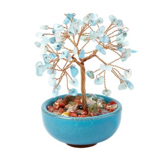 Aquamarine Gemstone Tree in Cup, 115mm  (1pc) NFD