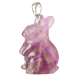 Rainbow Fluorite Rabbit Pendant, Sterling Silver (1pc)
