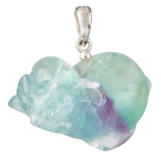 Rainbow Fluorite Pig Pendant, Sterling Silver (1pc)