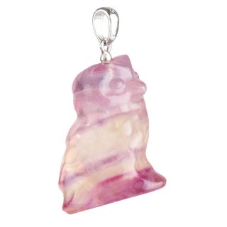 Rainbow Fluorite Owl Pendant, Sterling Silver (1pc)