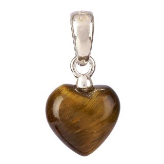 Tiny Tiger Eye Heart Pendant, 6x8mm, Sterling Silver (1pc)