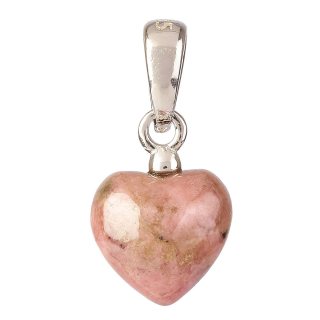 Tiny Rhodonite Heart Pendant, 6x8mm, Sterling Silver (1pc)