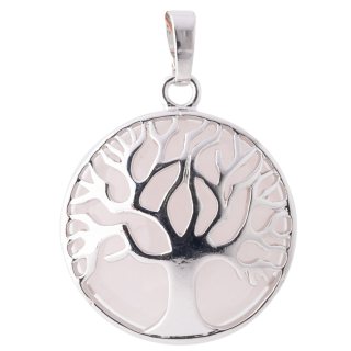 Rose Quartz Tree of Life Chrome Plated Pendant (1pc) NETT
