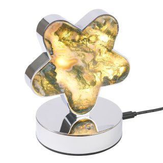 Moss Agate Flower Lamp, Silver Plated, USB (1pc) NFD