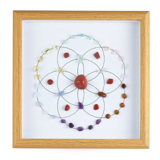 Crystal Grid Flower of Life (Red Jasper Tumblestone Centre) in Deep Frame (1pc) NFD