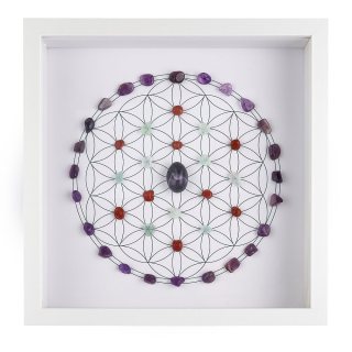 Crystal Grid Flower of Life (Amethyst tumblestone) in White Frame (1pc) NFD