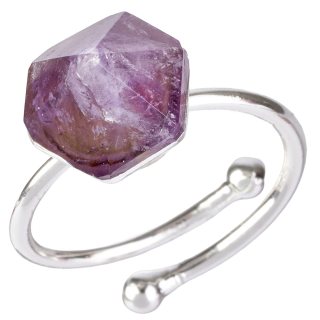 Amethyst Point Adjustable Ring, Silver Plated (1pc)