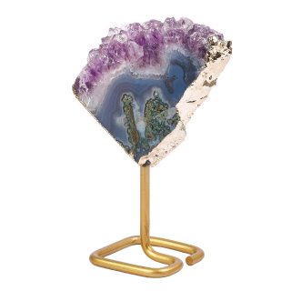 Polished Amethyst Druze Slice with Gold Plating on Stand, Small (1pc) NFD