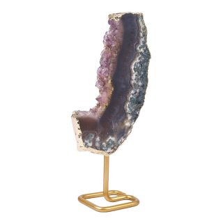 Polished Amethyst Druze Slice with Gold Plating on stand, Medium (1pc) NFD