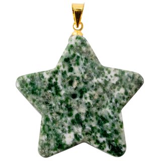 Green Snake Jade Flat Star Pendant with Gold Plated Bail (1pc)