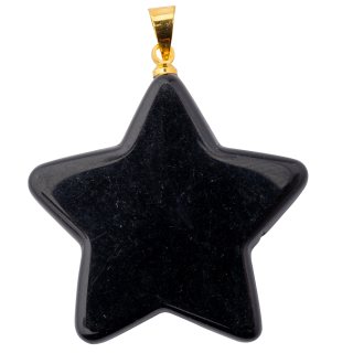 Black Obsidian Flat Star Pendant with Gold Plated Bail (1pc)
