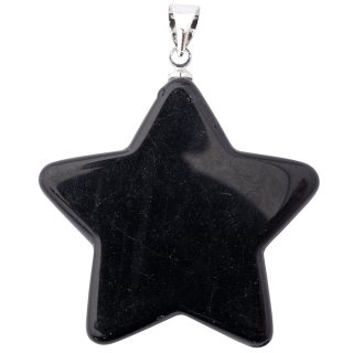 Black Obsidian Flat Star Pendant with Silver Plated Bail (1pc)