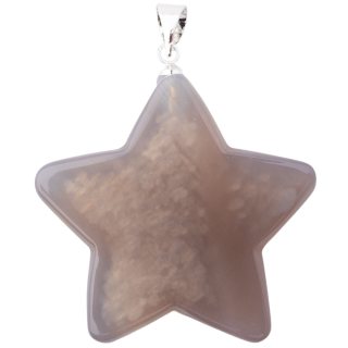 Grey Agate Flat Star Pendant with Silver Plated Bail (1pc) 