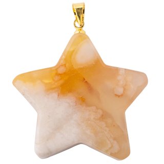 Flower Agate Flat Star Pendant with Gold Plated Bail (1pc) 
