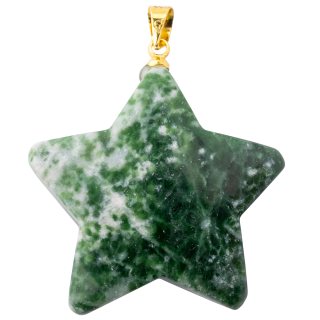 Green Snake Jade Puff Star Pendant with Gold Plated Bail (1pc)