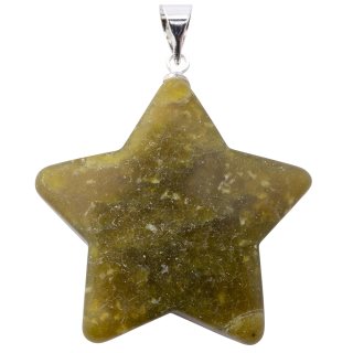 Olive Jade Puff Star Pendant with Silver Plated Bail (1pc) 