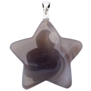 Grey Agate Puff Star Pendant with Silver Plated Bail (1pc) 
