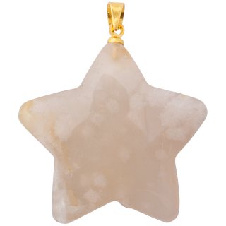 Flower Agate Puff Star Pendant with Gold Plated Bail (1pc) 