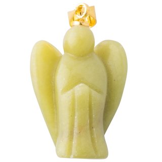 Olive Jade Angel Pendant, Gold Plated Bail 20mm (1pc) 