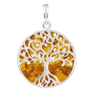 Amber Tree of Life Pendant, Sterling Silver (1piece) NFD