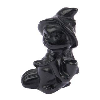 Black Obsidian Cat on Broom, 4cm (1pc) NFD