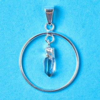 Circle Pendant with Quartz Dangle Charm, Silver Plated (1pc) NETT