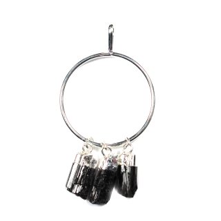 Circle Pendant with 3 Tourmaline Dangle Charms, Silver Plated (1pc) 