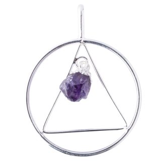 Circle & Triangle Pendant with Amethyst Point, Silver Plated (1pc) 