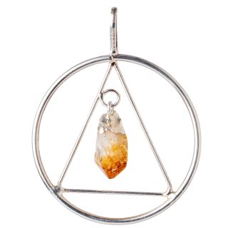 Circle & Triangle Pendant with Citrine (Heat Treated) Point, Silver Plated (1pc) NETT