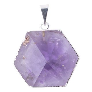 Amethyst Hexagonal Charm Pendant, Silver Plated (1pc) NETT
