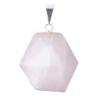 Rose Quartz Hexagonal Charm Pendant, Silver Plated (1pc) NETT