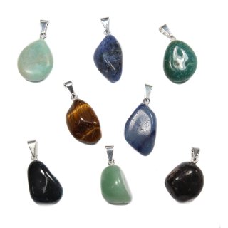 Assorted Tumblestone Gem Pendants, Silver Plated (8pcs)