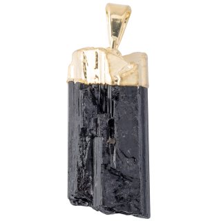 Black Tourmaline Electroplated Gold Plate Pendant (1pc) NETT