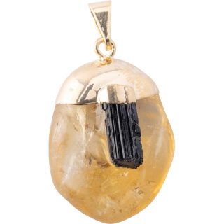 Citrine Heat Treated Tumble Pendant w/ Black Tourmaline Accent Gold Plated (1pc) NETT