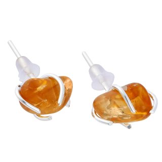 Tumbled Citrine Earstuds, Silver Plated (1pair)