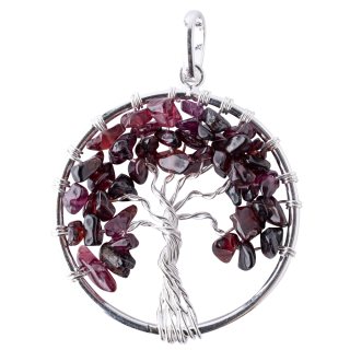 Tree of Life Pendant Garnet Silver Plated (1 Piece)
