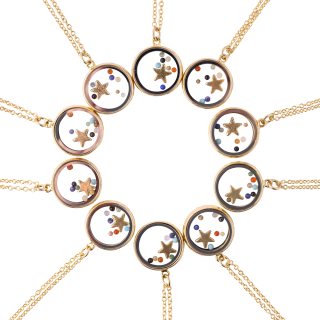 Chakra Floating Beads with Star 18" Necklace, Gold Plated (10pc) 