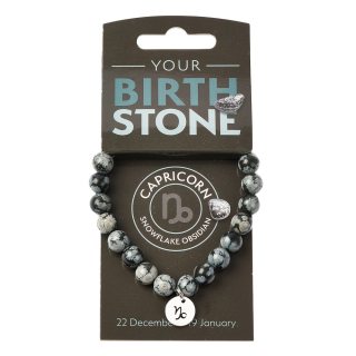 CAPRICORN Snowflake Obsidian Birthstone Bead Bracelet with Charm (3pc) NFD