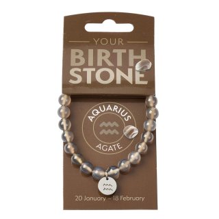 AQUARIUS Agate Birthstone Bead Bracelet with Charm (3pc) NFD