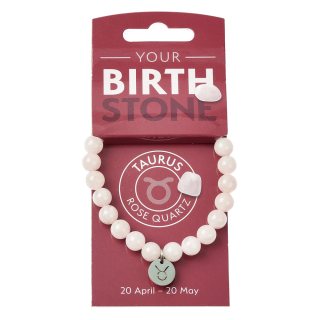 TAURUS Rose Quartz Birthstone Bead Bracelet with Charm (3pc) NFD