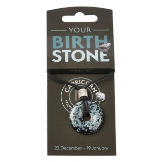 CAPRICORN Snowflake Obsidian Birthstone Donut Pendant on Thong with Charm (3pc) NFD