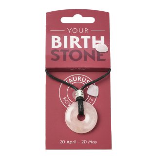 TAURUS Rose Quartz Birthstone Donut Pendant on Thong with Charm (3pc) NFD