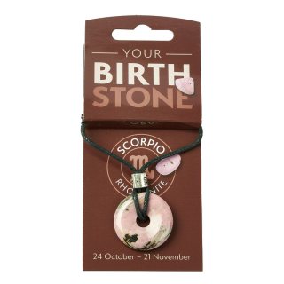 SCORPIO Rhodonite Birthstone Donut Pendant on Thong with Charm (3pc) NFD