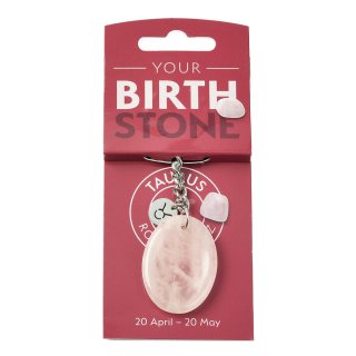 TAURUS Rose Quartz Birthstone Keyring with Charm (3pc) NFD