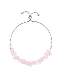 Rose Quartz Chip Adjustable Sliding Bracelet, Silver Plated (1pc) NETT