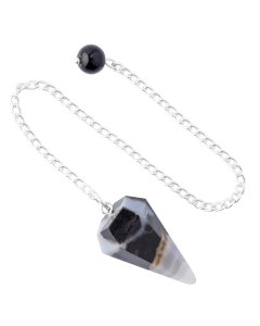 Black Sardonxy (small) Pendulum + Chain, India (1pc)